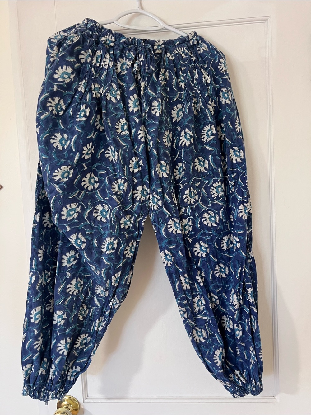 Blue Floral Blockprint Harem Pants